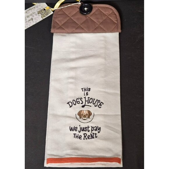 Handmade Hanging Oven Bar Towel Decor This Is Dog's House We Just Pay Rent NWT - Picture 1 of 8